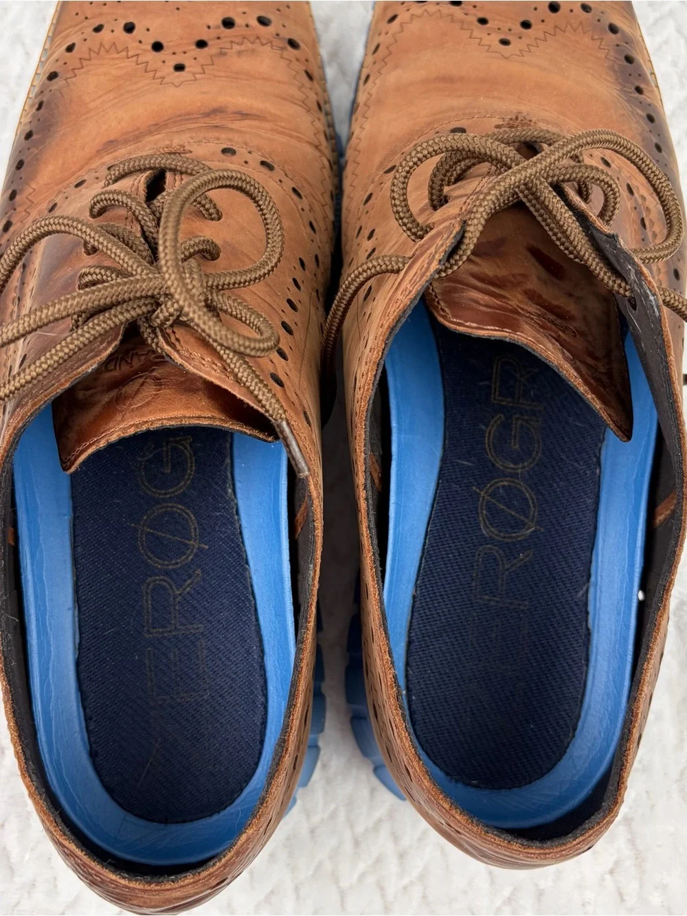 Cole Haan Zerogrand Wingtip Oxford Mens Brown Leather Blue Sole Shoes Size 10.5
